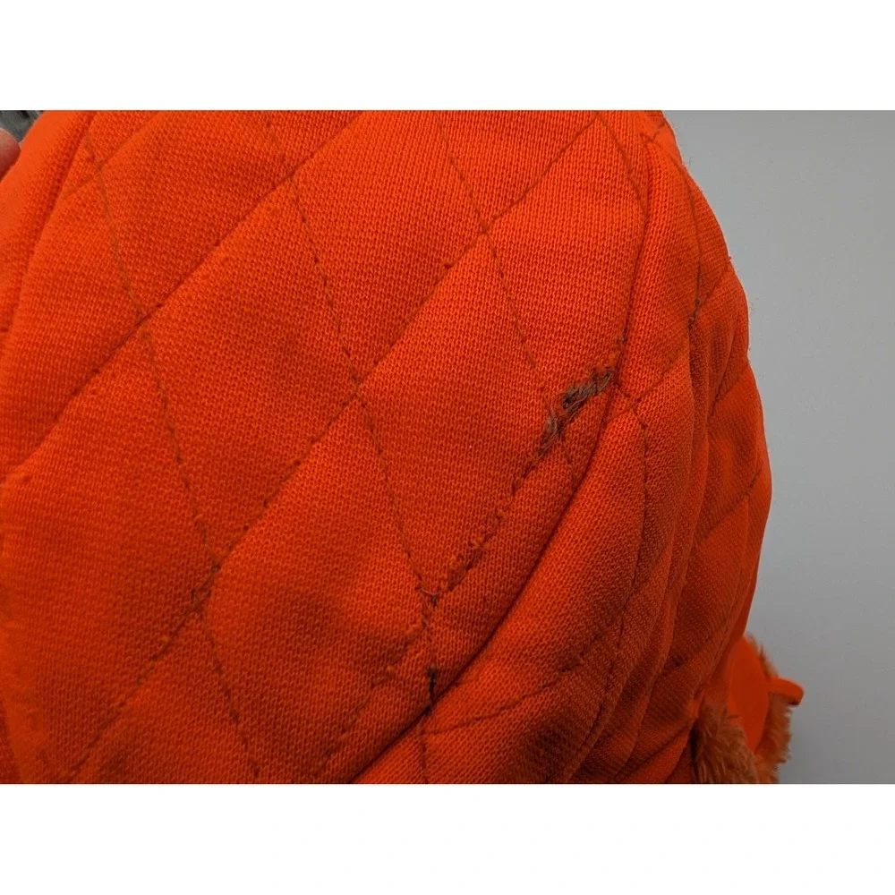 Vintage Blaze Orange Quilted Hunting Hat Ear Flaps Faux Fur Lined Trapper Cap